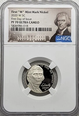 2020 Proof W Nickel NGC PR70 Ultra Cameo First Day of Issue - Image 1 of 2