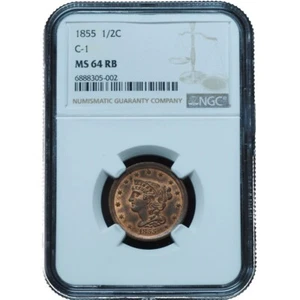 1855 Half Cent C-1 MS64 RB NGC - Incredible PQ Coin! - Picture 1 of 5