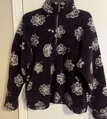 Vintage L.L. Bean Sherpa Fleece Jacket Flower Print Purple Women's M:Youth XL - Image 1 of 4