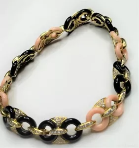 collar de oro amarillo 18K, piel de ángel, ónix y Diamantes. Vintage - Imagen 1 de 16