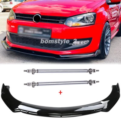 Divisor de alerón labial de parachoques delantero + varillas de puntal para VW Volkswagen Polo 2003-2021 Foto 1 de 4