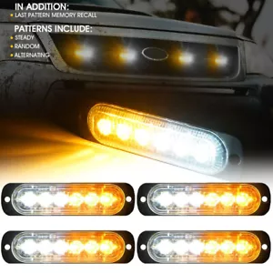4X 6LED Amber/White Car Truck Emergency Beacon Warning Hazard Flash Strobe Light - Picture 1 of 11