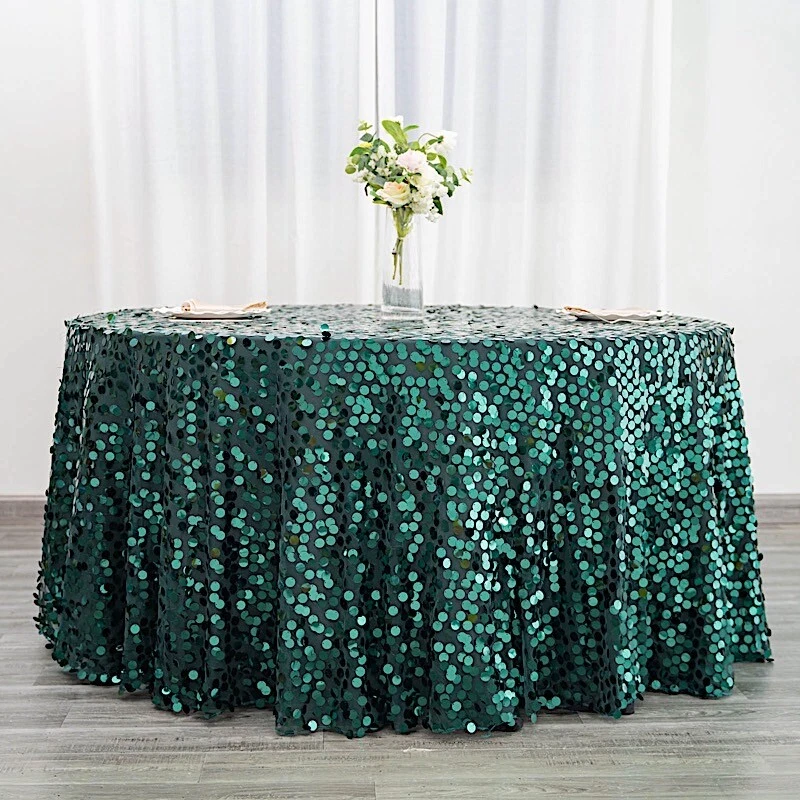 HUNTER GREEN  ROUND 120" Large Payette Sequin TABLECLOTH Wedding Catering Dinner - Image 1 of 4