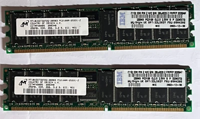IBM  DDR 256MB MT18VDDT3272G-265B3  PC2100R CL2.5VV- 2 BARRETTE - Immagine 1 di 2