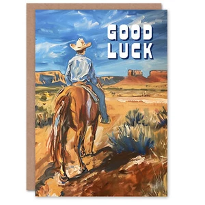 Cowboy Riding Horse Arizona Wild West Landscape Good Luck Card - Bild 1 von 6