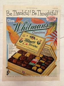 1953 Whitman’s Sampler Chocolates Thanksgiving Print Ad Be Thankful Thoughtful - Picture 1 of 1