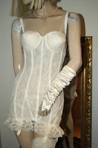 Corsé PERLON - Straps * Corpiño *GALA blanco RAREZA encaje vintage talla 68 B/C - Imagen 1 de 11