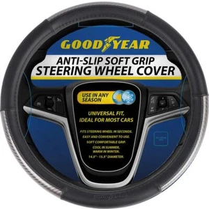Goodyear Steering Wheel Glove Cover Black & Grey Gloss Leather Look Universal - Picture 1 of 6