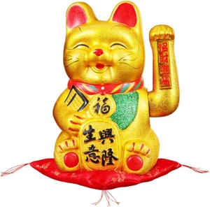 13" Waving Lucky Fortune Cat Maneki Neko Japanese Porcelain Lucky Cat #30CM - Picture 1 of 3