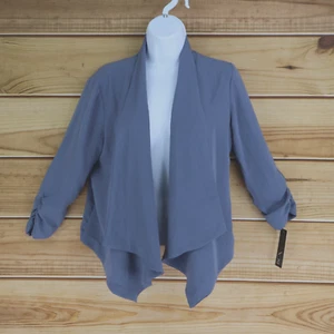 Open Front Cardigan Top Ruched 3/4 Sleeve Womens S Bluish Gray Poly LIGHTWEIGHT - Picture 1 of 9