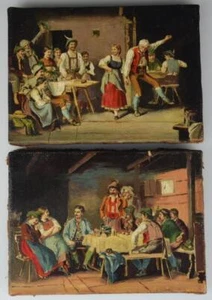 IMPRESIONES DE ESCENAS BÁVARAS VINTAGE PINTADAS SOBRE (2)-6 1/8" X 4 1/2"-PINTURA SOBRE IMPRESIÓN - Imagen 1 de 21