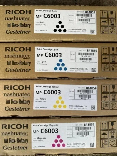 Genuine Ricoh Toner Cartridges C6003 841853 841854 841855 841856 Full Set Vat In - Image 1 of 1
