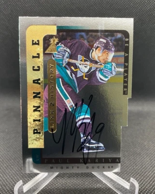 1997 Pinnacle Link 2 History Be A Player Paul Kariya Auto Silver and Base (2) - Image 1 of 4