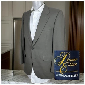 Vintage Kuppenheimer Blazer Jacket Mens 40R Solid Beige Olive Wool - Picture 1 of 11