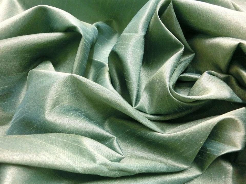 Green Dash Dupioni Faux Silk Fabric Material Drape Dress Skirt Blouses Ties BTY - Image 1 of 2