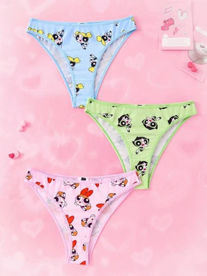 Women's Powerpuff Girls Kawaii Cute Cartoon Bikini Panties - Pack of 3 - Image 1 of 4