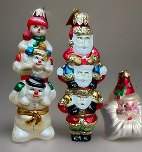 De colección 2 +1 Polonia Vidrio Soplado Adornos de Navidad Años 2000 Apilados Muñecos de Nieve y Papá Noel - Imagen 1 de 17