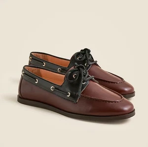 J. Zapatos de barco Crew para mujer talla 7 cuero marrón negro preppy nuevos - Imagen 1 de 8