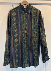 Vintage High Advantage Mens Printed Silk Shirt Size L Multi Color Long Sleeve - Picture 1 of 7