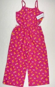 Cat & Jack Girls' Sleeveless Jumpsuit Pink Floral Romper Pants with Side Cut-Out - Picture 1 of 5
