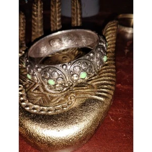 Lucky Brand Vintage green stone and silver toned HEAVY bangle bracelet - Picture 1 of 5