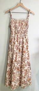 Old Navy Smocked Midi Sundress Boho Floral Back Cutout Rust Brown Fall Size M - Picture 1 of 9