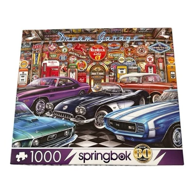 Springbok Puzzle 1000 pc Dream Garage Muscle Car Retro Nostalgia Colorful - Image 1 of 4