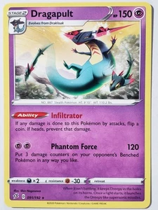 Tarjeta Pokémon EXCLUSIVA Dragapult 091/192 casi nueva/m rara variante no holográfica Rebel Clash - Imagen 1 de 3