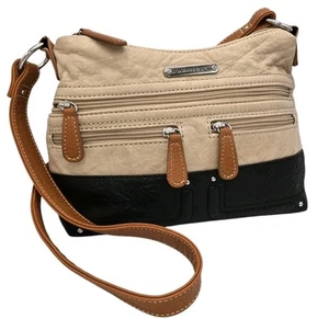 Borsa a tracolla Stone Mountain in pelle Irene beige e nera con doppia zip 9AS9092 - Foto 1 di 14
