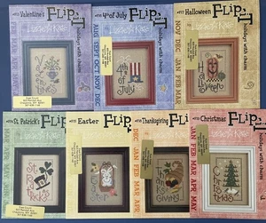 Lizzie Kate Flip-Its Lot of 7 Cross Stitch Charts Holidays with Charms Brand New - Picture 1 of 2