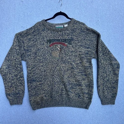 Mountain Express Sweater Mens XL Blue Marled Crewneck Fly Fishing Embroidered - Image 1 of 4