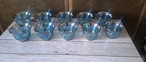 2 Vintage Ndiana irisierend blau Karneval Glas Tassen Ernte Traube Ersatz - Bild 1 von 5