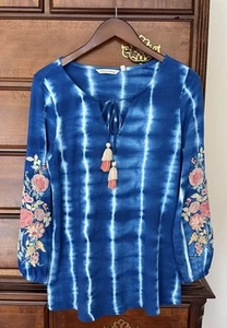 Tunica donna PS ricamata blu tie dye nappa soft surroundings Even Waves - Foto 1 di 7