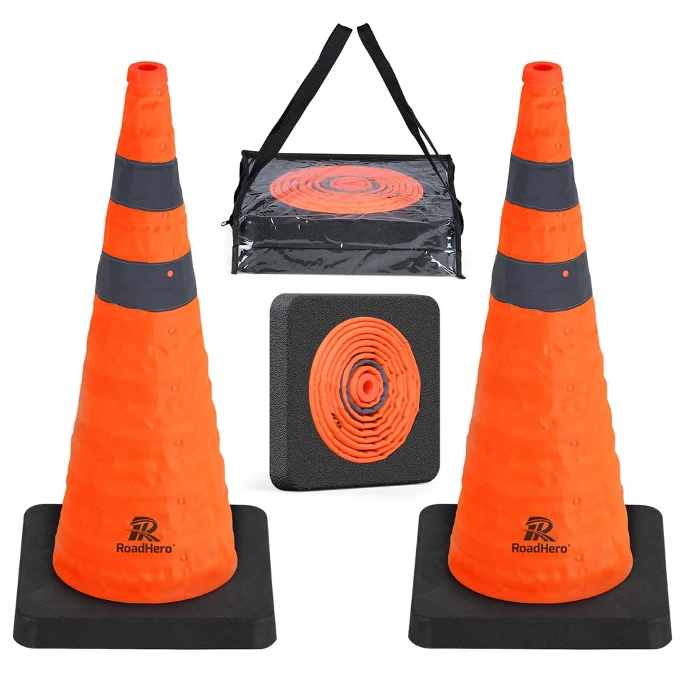 28 Inch Collapsible Traffic Safety Cones with Black Weighted Base, Constructi... - Image 1 of 4