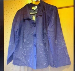 Norm Thompson Silk Blend Blue Embroidered Shirt Jacket - PL - NWT - Picture 1 of 8