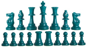 Staunton Single Weight Chess Pieces Half Set (17 Pieces) - Two Queens - Aqua - Picture 1 of 2