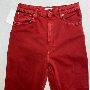 Helmut Lang Jeans Unisex Uomo 32 / Donna 31 Rosso Oxi Stone Denim Pantaloni Comodi - Foto 1 di 11