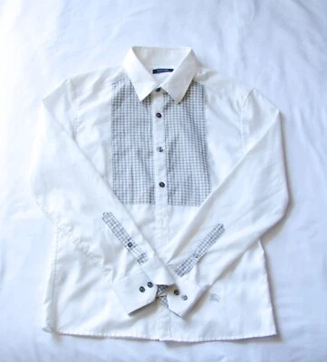 Men's Burberry Black Label White Front Plaid Detail Long Sleeve Button Up Shirt - Image 1 of 4