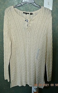 JEANNE PIERRE- LIGHT BEIGE TUNIC SWEATER-100% COTTON- SZ XL- NWT-MSRP $78 - Picture 1 of 5
