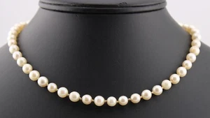 Repair 16" 7mm Hand Knotted Cream Cultured Pearl Necklace 14k White Gold Clasp - Picture 1 of 7