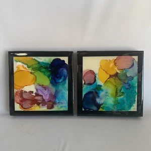 Original Abstract Art Glossy Resin Alcohol Inks Tracy Eau Claire Cradled Wood 6" - Picture 1 of 11