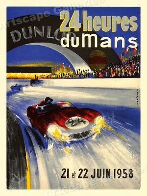 Póster de carreras de carretera estilo vintage de las 24 horas de Le Mans de los años 50 - 24x32 Foto 1 de 3