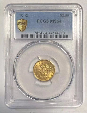 1902 P Gold Quarter $2.5 PCGS MS-64 Liberty Head Cover