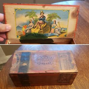 ANTIQUE WOODEN NATIONAL CIGAR BOX UNION MADE EXTRA HABANA PATRIOTIC UNCLE SAM