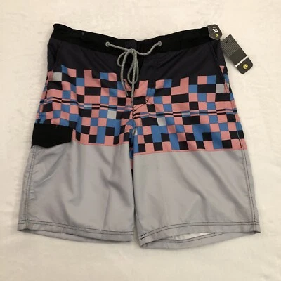 Pantalones Cortos de Natación Ocean Current Negro Rosa Gris a Cuadros para Hombres 32 NUEVO Foto 1 de 4