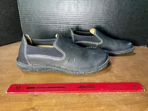 Damen Born schwarze Leder Slipper Halbschuhe mit Neopren Seiten bequeme Passform 8M - Bild 1 von 8