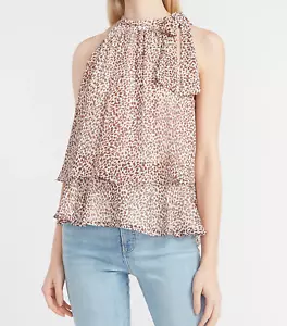 Camiseta sin mangas Express con estampado de leopardo en capas cuello corbata marrón talla XS estilo #08635899 - Imagen 1 de 3