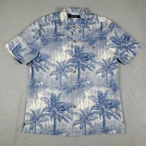 Tommy Bahama Shirt Mens Medium Blue Palm Tree Hawaiian Button Up Short Sleeve - Picture 1 of 8