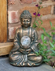 Garden Ornament Solar Buddha ZEN Colour changing Brass Effect Outdoor Indoor - Picture 1 of 12