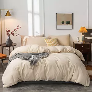 Washed Cotton Duvet Cover Twin Ultra Soft 100% Cotton Solid Color Beige Duvet Co - Picture 1 of 6